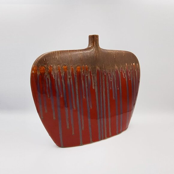 1970s Gorgeous Polichrome Red and Brown Lava Vase in Ceramic. Made in Germany - Picture 5 of 8